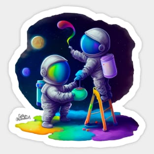 Astronauts Painting Space Sticker